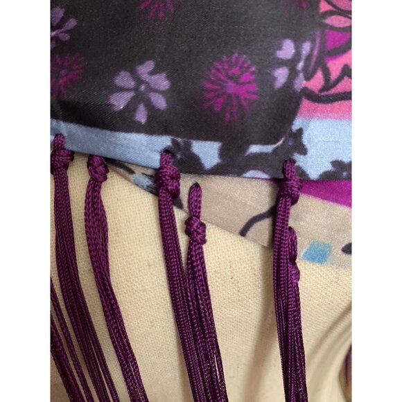 Vintage Elaine Gold for Collection XIIX Purple Patchwork Fringed Sheer Art Scarf - Picture 11 of 13